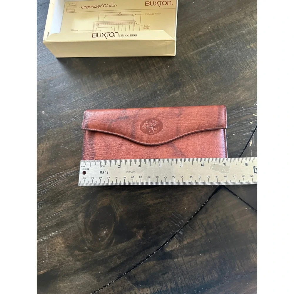 Vintage Buxton Brown Leather Organizer Clutch Wallet Checkbook Kiss Lock 25936-C